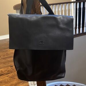 Roots Black Leather Backpack Unisex